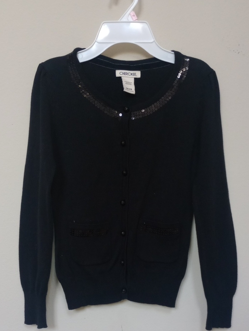 Cherokee Black Sequin-Trim Cardigan
